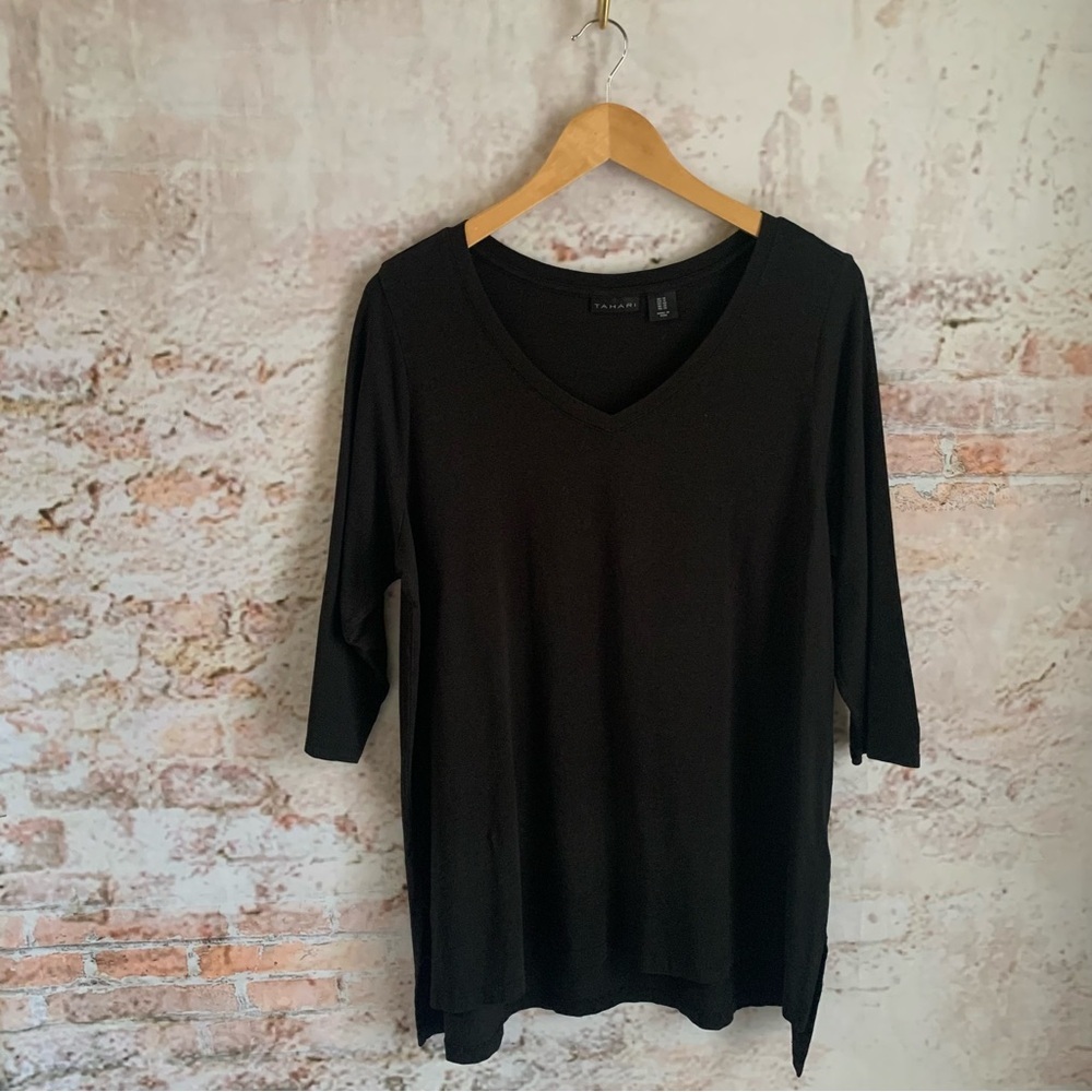 Tahari Black V-Neck Lightweight Top